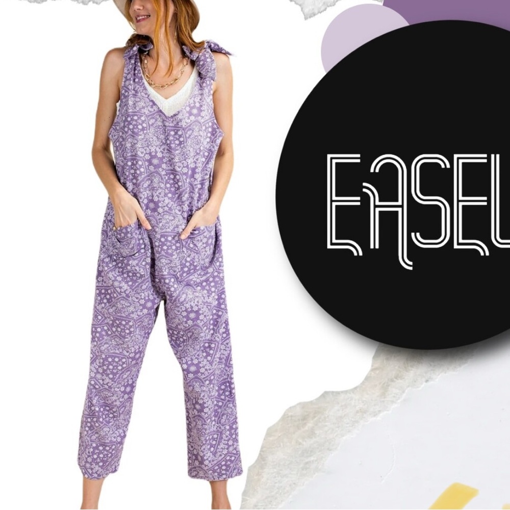 EASEL LILAC ENDLESS SUMMER PRINTED JUMPSUIT/OVERALLS
